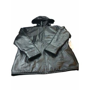 Black hooded Leather Jacket 3xl fleece lined